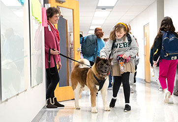 A student petting a dog in a school hallway. Links to Closely Held Business Stock A student petting a dog in a school hallway. Links to Closely Held Business Stock